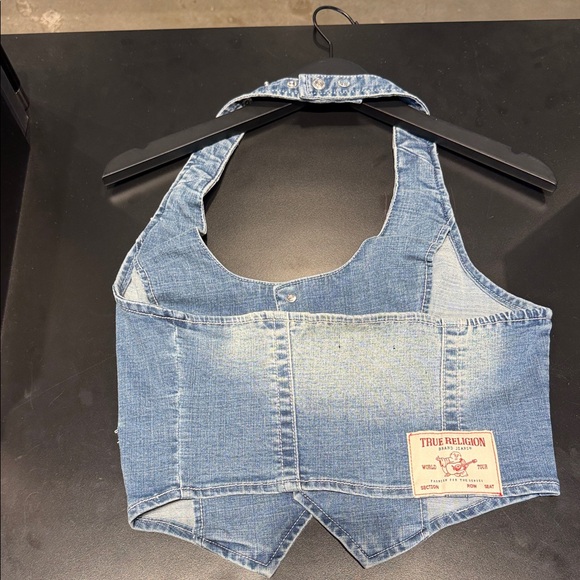 True Religion Light Blue Denim Crop Vest - Picture 2 of 2